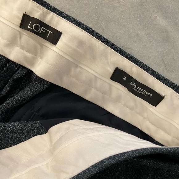 Loft Size 10 Julie Trouser Belted Blue Gray Wide Straight Leg Zip Up Stretch - Picture 11 of 15